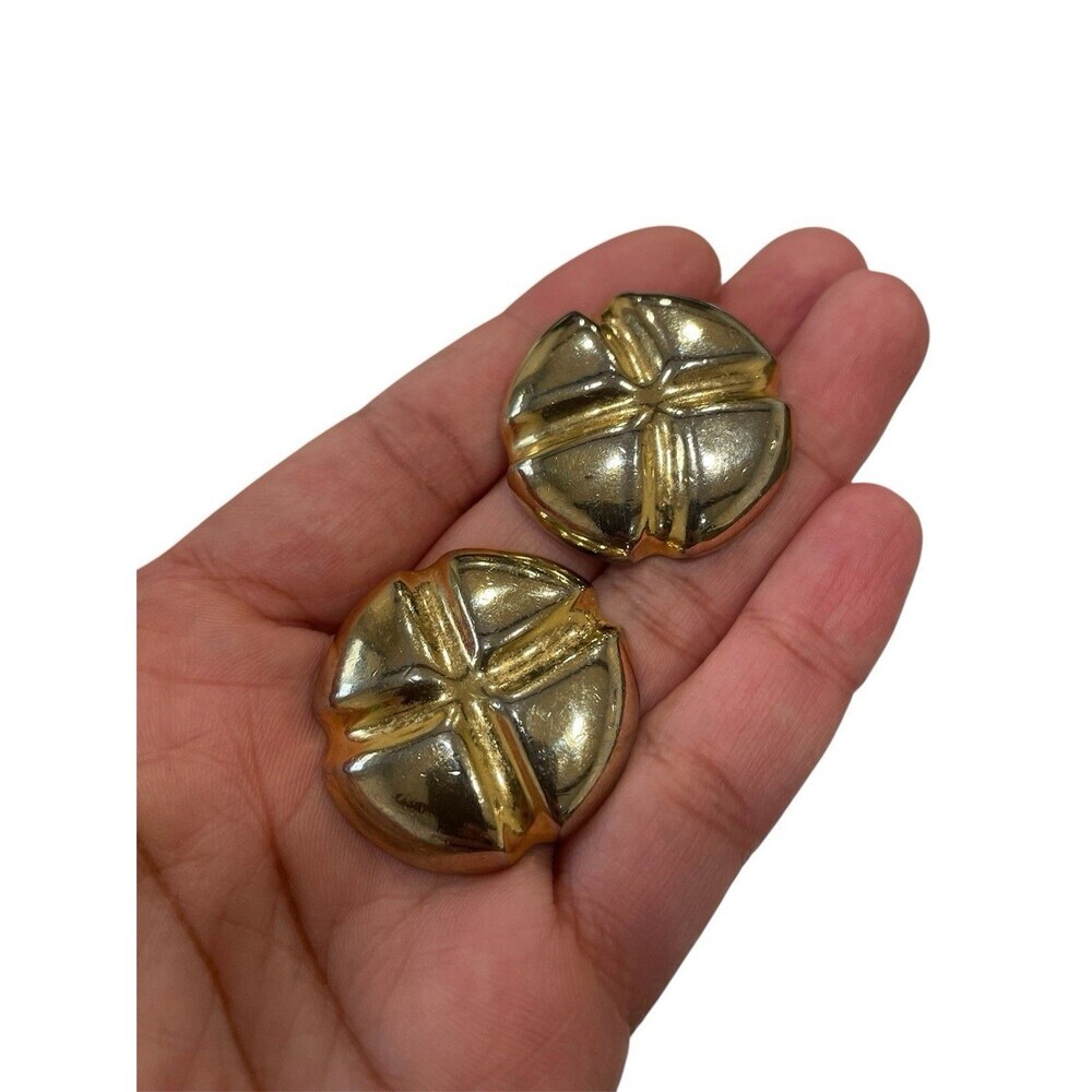 Vintage Textured Chunky 80's Large Gold Tone Statement Clip On Earrings Luxury